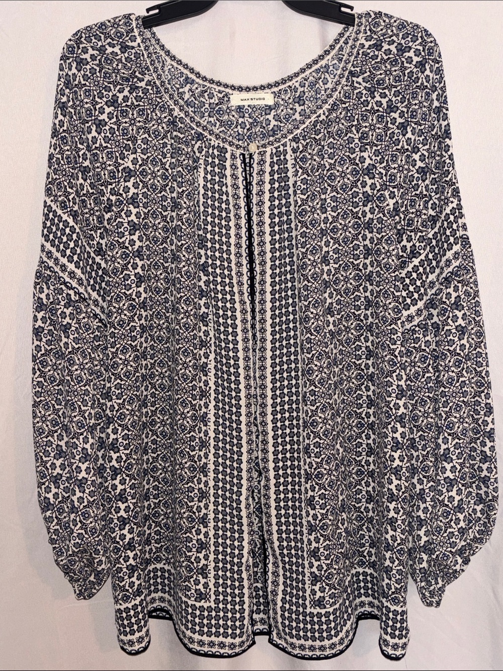 Max Studio Navy, Black and White Printed Boho Peasant Tunic